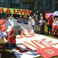 Demonstrators protest in front of the Justice Ministry in Brasilia calling for the release of former President Luiz Inacio Lula da Silva and the arrest of Justice Minister and former judge Sergio Moro on June 10, 2019