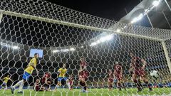 Brazil's Philippe Coutinho celebrates before his goal against Venezuela is disallowed after a VAR ruling