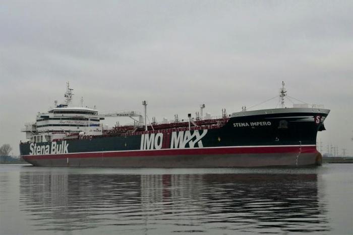 A handout photo shows the British-flagged Stena Impero off the coast of Amsterdam in 2018