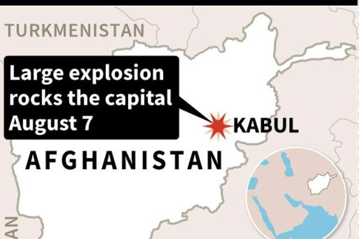Map of Afghanistan locating Kabul, where a large explsosion was reported on Wednesday
