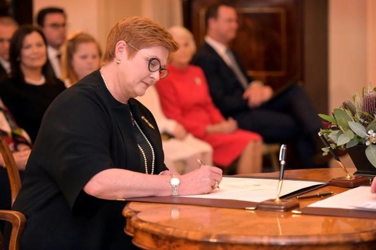 Australian Foreign Minister senator Marise Payne, shown at an oath taking ceremony in May, has warned foreign officials of the need to respect free speech