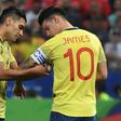 Colombia's Radamel Falcao (L, pictured June 2019) and James Rodriguez (R) will not play in the friendlies against Brazil and Venezuela due to injuries