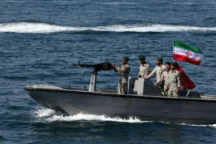 Iranian soldiers take part in "National Persian Gulf day" in the Strait of Hormuz on April 30, 2019
