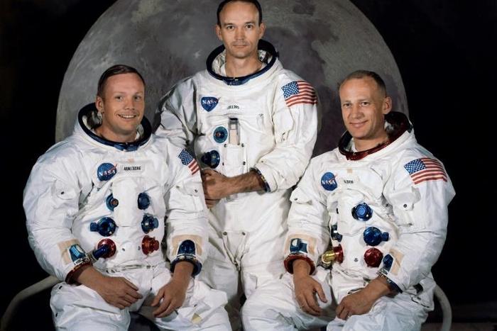 Neil Armstrong, Michael Collins and Buzz Aldrin (left to right), photographed on March 30, 1969