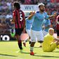 Manchester City striker Sergio Aguero celebrates scoring against Bournemouth