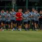 Eiji Kawashima (center, in red) is the elder statesman in a young Japanese squad making its second appearance as guests at the Copa America