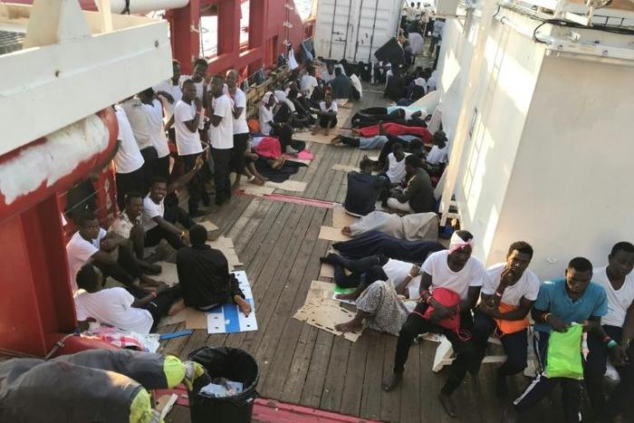 The Ocean Viking rescue ship is equipped to carry 200-250 people, but currently there are 356 migrants on board
