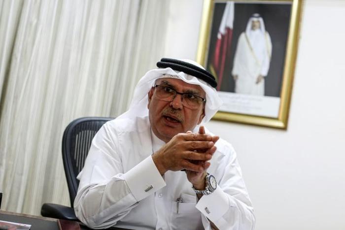 The Qatari envoy to the Gaza Strip, Mohammed al-Emadi, speaks during an interview in his office with AFP in Gaza City
