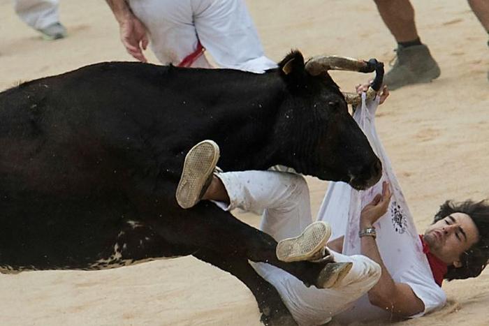 Bulls gored eight people during this year's San Fermin festival -- and others had narrow escapes