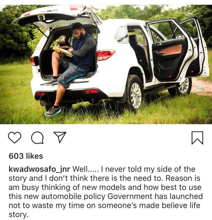 Kwadwo Safo Jnr replies Ex-wife