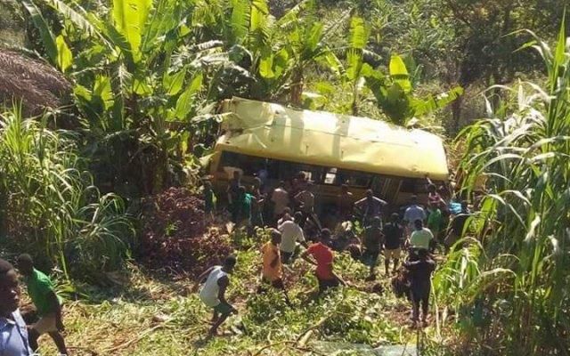 Bus tumbles down in Amedzofe