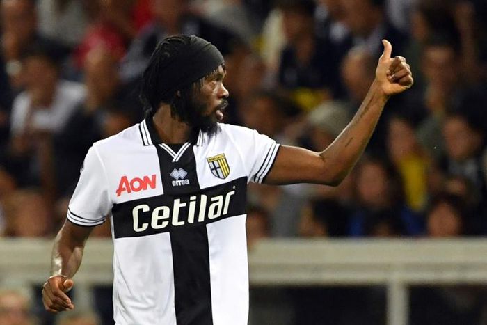 Ivory Coast star Gervinho signals his goal for Parma against Juventus in Serie A last season