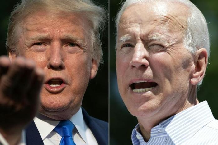 Democratic White House hopeful Joe Biden (right) said President Donald Trump's strategy on Iran has made military conflict with the US adversary "more likely" President Donald Trump(L) as he departs the White House, in Washington, DC, on June 2, 2019, ...