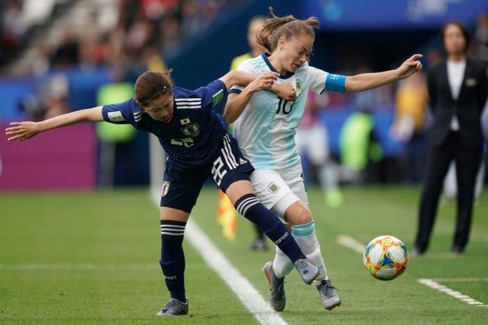 Risa Shimizu was one of two Japanese players booked for fouls on Argentina captain Estefania Banini