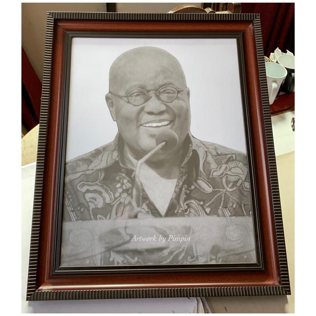 Artwork by Pimpin presents pencil drawing to Nana Addo