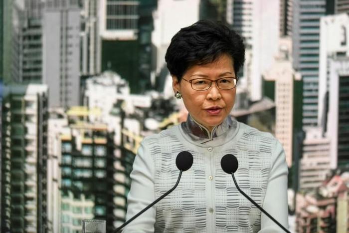 Hong Kong Chief Executive Carrie Lam speaks during a press conference at the government headquarters in Hong Kong on June 15, 2019
