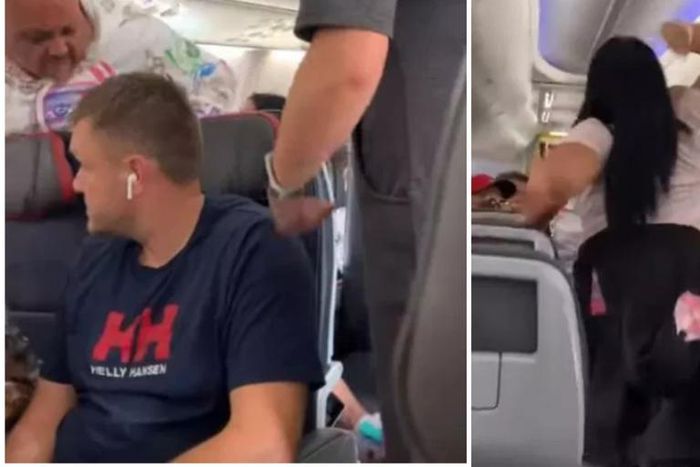 Angry woman beats up insatiable boyfriend on a plane for "looking at other" pretty "ladies" (video)