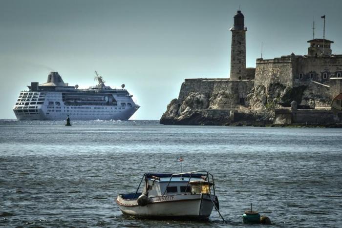 The "Empress of the Seas", a Bahamas-flagged vessel owned by the US Royal Caribbean, sailing out of Havana's harbor as US travel restrictions go into effect