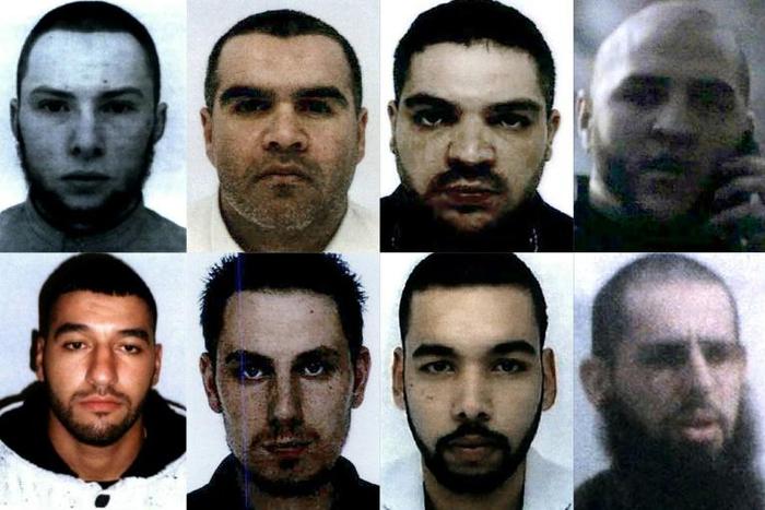 A combination of file pictures obtained on May 29, 2019, shows eight of the 11 French nationals sentenced to death in Iraq for joining the Islamic State group
