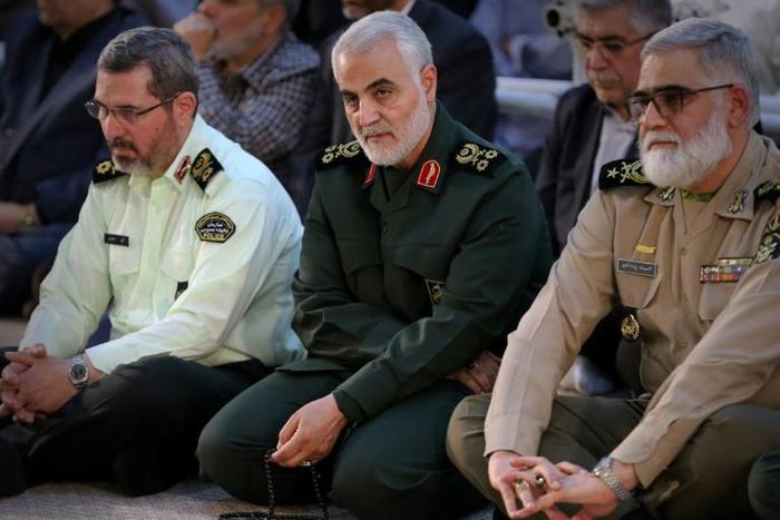 Iranian Major General in the Islamic Revolutionary Guard Corps (IRGC) Qasem Soleimani (C) is on a UN sanctions blacklist that the United States says must be updated to be properly enforced