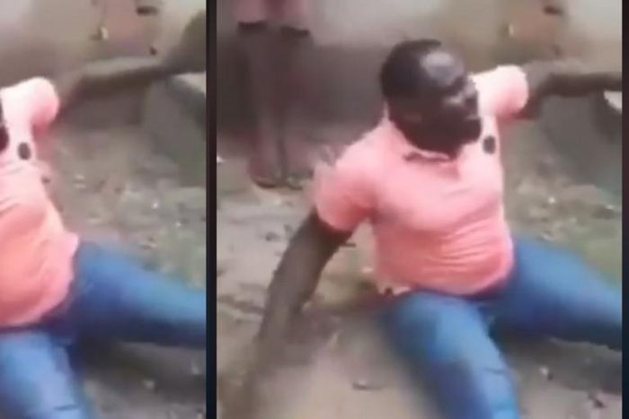 Angry residents flog the libido out of a macho man who was caught trying to rape his brother’s wife (video)