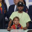 Brazilian injured footballer Neymar and his son Davi Lucca are seen on the stands before the Copa America football tournament final match in Rio de Janeiro, Brazil, on July 7, 2019. Neymar failed to show up for pre-season training with Paris Saint-Germ...