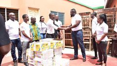 Assistant Headmaster, Mr. Adufuli expresses gratitude to ARC’s Marketing Manager Anthony Asamoah after the presentation. Looking on are the Centre Manager Olivia Torpey (right) and other officials from ARC and the school.