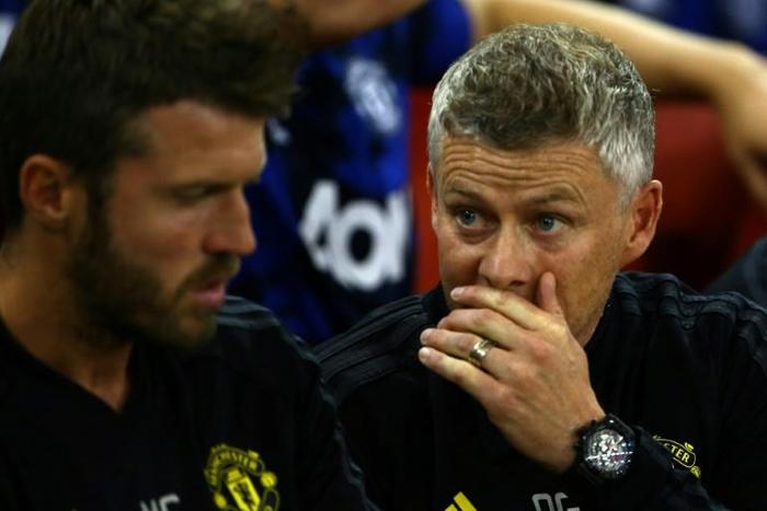 Manchester United manager Ole Gunnar Solskjaer looks on before the match against AC Milan