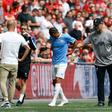 Manchester City winger Leroy Sane was forced off with a knee injury during Sunday's Community Shield victory