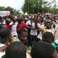 The protest was led by lawmaker Yeke Korlubah (centre, in white shirt), one of Weah's most vociferous critics