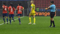 Rain forced a halt in play in the second half of Sweden's match against Chile at the women's World Cup on Tuesday