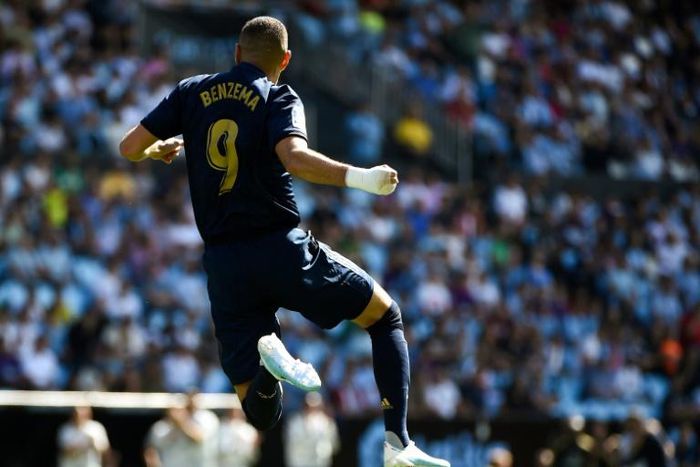 Karim Benzema celebrated opening the scoring for Real Madrid against Celta Vigo