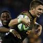 Argentina's Jaguares wing Sebastian Cancelliere (R) vies for the ball with South Africa's Sharks fullback Aphelele Fassi during their Super Rugby match at Jose Amalfitani stadium in Buenos Aires, on June 8, 2019.