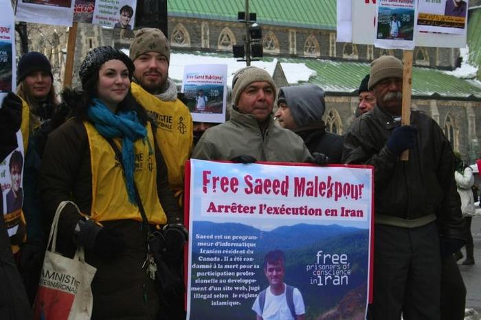 This January 22, 2012 photo shows supporters demonstrating for the release of Saeed Malekpour in Montreal, Canada