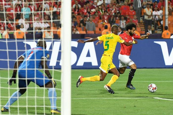 Egypt superstar Mohamed Salah attempts to unleash a trademark left-foot shot in the Africa Cup of Nations victory over Zimbabwe