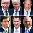 The six contenders left in the race for leader of the Conservative party are (top L-R) Environment, Food and Rural Affairs Secretary Michael Gove, former foreign secretary Boris Johnson, Former Brexit secretary Dominic Raab (bottom L-R) Britain's Inter...