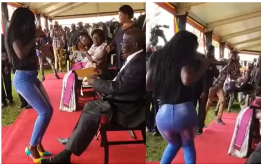 Ugandan vice president nearly ran out of endurance as daredevil musician twerks in his presence (video)