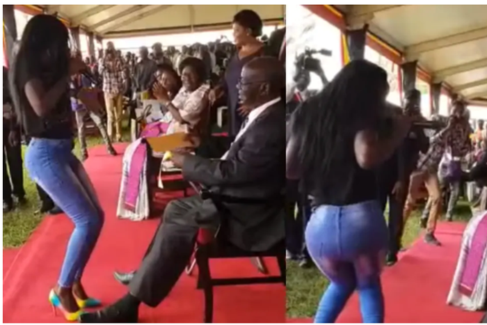 Ugandan vice president nearly ran out of endurance as daredevil musician twerks in his presence (video)