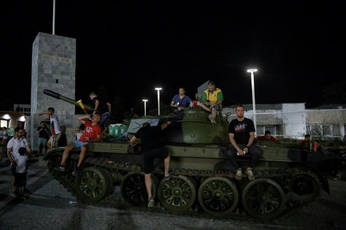 Red Star fans played on their new tank before Red Star Belgrade reached the Champions League group stage by drawing with Young Boys