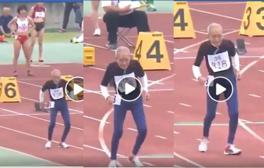 102-year-old man competes in a 100-meter race with able-bodied youth (video)