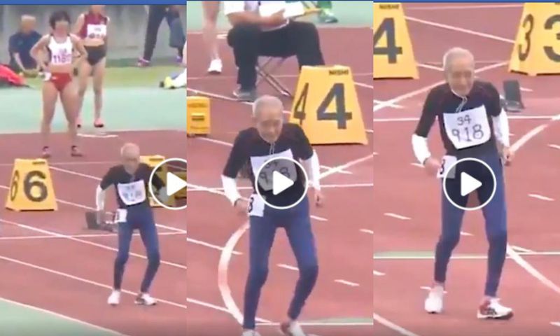 102-year-old man competes in a 100-meter race with able-bodied youth (video)