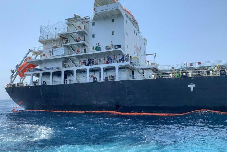 A picture taken during a guided tour by the US Naval Forces Central Command, or NAVCENT, shows damage to the hull of the Japanese-owned tanker Kokuka Courageous off the port of the Gulf emirate of Fujairah on June 19, 2019