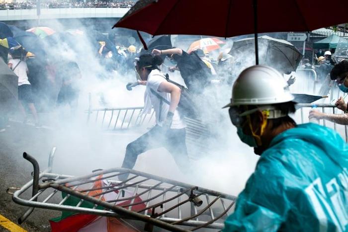 Tear gas was fired throughout the day as protesters fought police