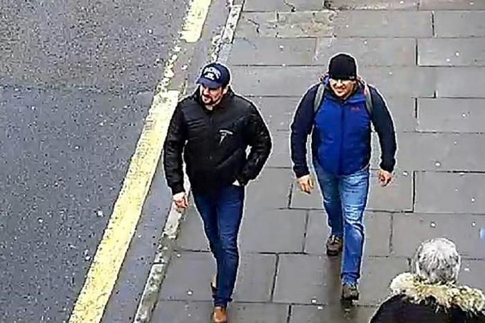 A British Metropolitan Police Service picture shows the two Russians suspected of delivering the nerve agent to Salisbury, the pair since identified as GRU agents Alexander Mishkin and Anatoly Chepiga