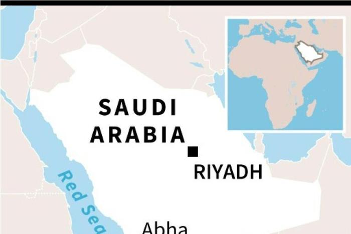 Map locating Abha, in Saudi Arabia, where 26 people were wounded in a rebel attack on the airport.