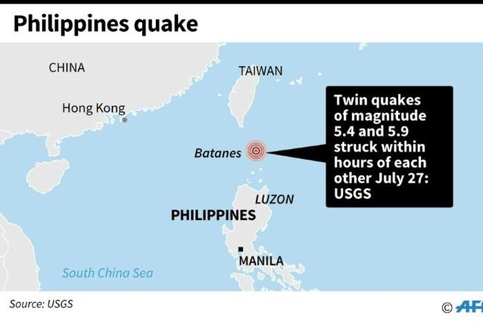 Map locating twin earthquakes in the Philippines on Saturday