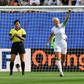 Steph Houghton raises her arm in celebration after putting England ahead against Cameroon in the last 16 of the women's World Cup
