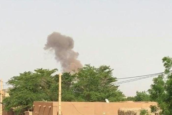 A screenshot from AFPTV shows smoke rises after attack on an international peace-keeping base in the Malian town of Gao