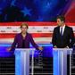 Democratic presidential hopefuls (from L) US Senator Cory Booker, US Senator Elizabeth Warren and former congressman Beto O'Rourke participate in the first Democratic primary debate of the 2020 presidential campaign season on June 26, 2019
