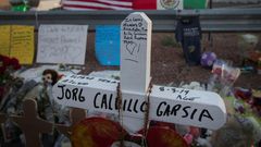 A memorial stands outside the Walmart in El Paso where 22 people were shot to death